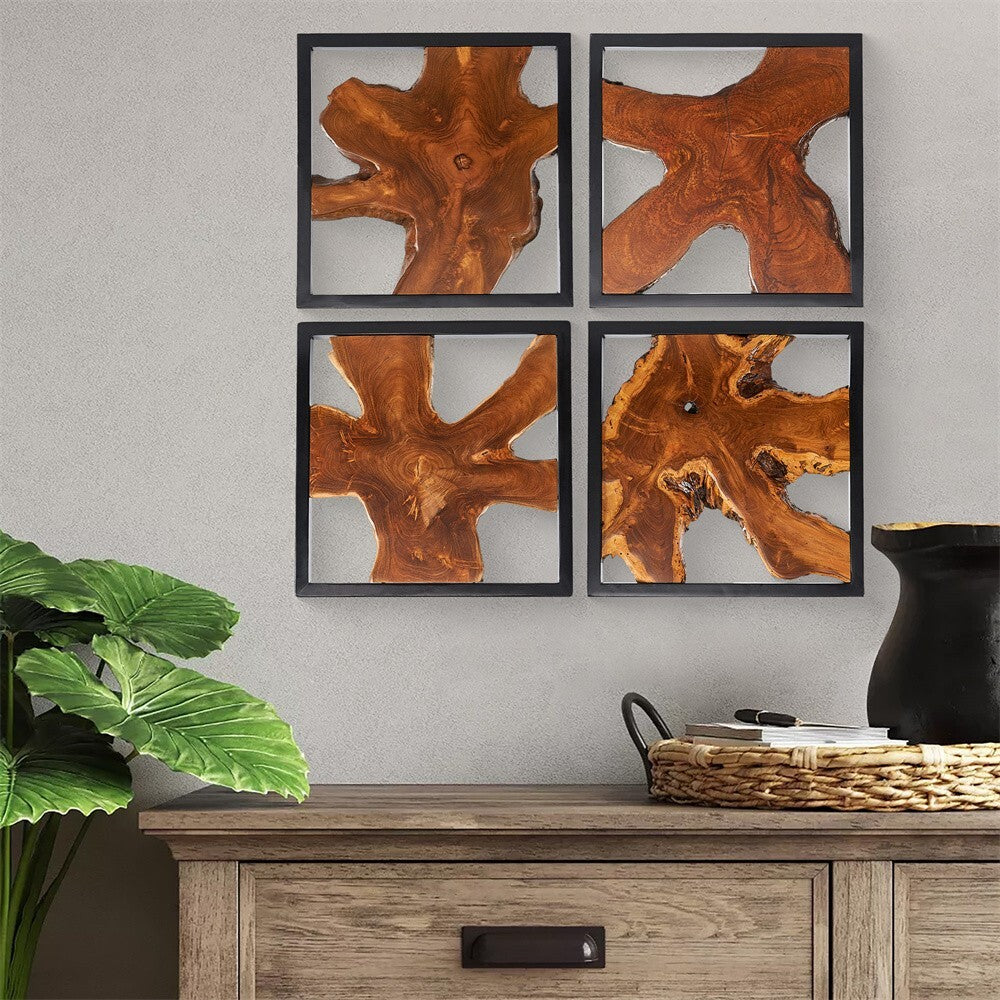 Handmade Teak Wood Wall Sculpture, 17 x 17 in Live Edge Decor – product detail 3