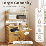 Bamboo Tilt-Out Laundry Hamper Cabinet with 2 Baskets and 3 Shelves – product detail 6