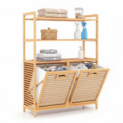 Bamboo Tilt-Out Laundry Hamper Cabinet with 2 Baskets and 3 Shelves – Natural