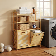 Bamboo Tilt-Out Laundry Hamper Cabinet with 2 Baskets and 3 Shelves – product detail 3