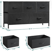 5-Drawer Fabric Dresser with Wood Top, Black Bedroom Storage Chest – product detail 4