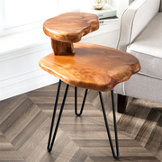 Live Edge Cedar Wood Side Table, 2-Tier with Metal Hairpin Legs – product detail 4